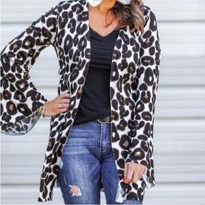 NWT! Black and Brown Leopard Print Cardigan Sweater